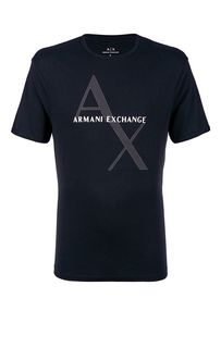 Синяя хлопковая футболка с принтом Armani Exchange