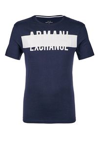 Синяя хлопковая футболка с короткими рукавами Armani Exchange
