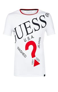 Белая хлопковая футболка с короткими рукавами Guess