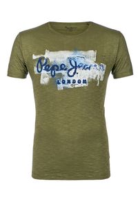 Хлопковая футболка цвета хаки Pepe Jeans