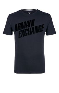 Синяя хлопковая футболка с круглым вырезом Armani Exchange