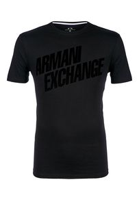 Черная хлопковая футболка с короткими рукавами Armani Exchange