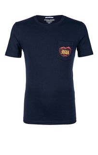 Синяя хлопковая футболка с карманом Jack & Jones