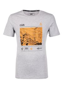 Серая хлопковая футболка с принтом Jack & Jones