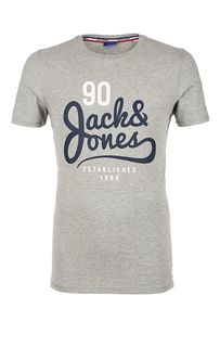 Серая хлопковая футболка с принтом Jack & Jones