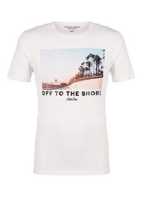 Белая хлопковая футболка с принтом Jack & Jones