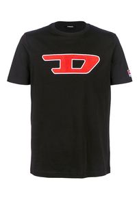Черная хлопковая футболка с круглым вырезом Diesel