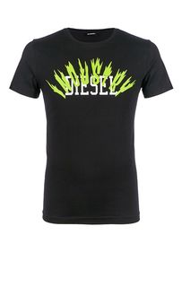 Черная хлопковая футболка с круглым вырезом Diesel