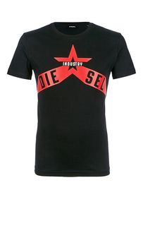 Черная хлопковая футболка с принтом Diesel
