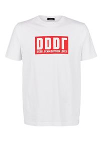 Белая хлопковая футболка с принтом Diesel