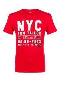 Красная хлопковая футболка с принтом Tom Tailor