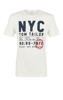 Белая хлопковая футболка с принтом Tom Tailor