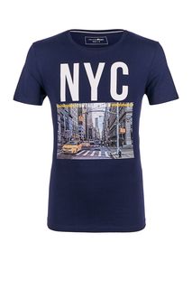 Синяя хлопковая футболка с короткими рукавами Tom Tailor Denim