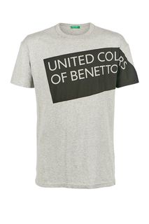 Серая футболка из хлопка с принтом United Colors of Benetton