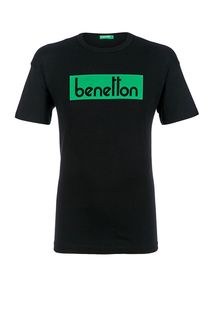 Черная футболка из хлопка с принтом United Colors of Benetton