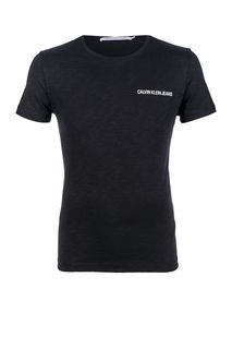 Черная хлопковая футболка с принтом Calvin Klein Jeans