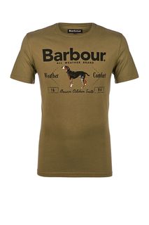 Хлопковая футболка цвета хаки с принтом Barbour