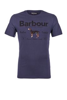 Синяя хлопковая футболка с принтом Barbour