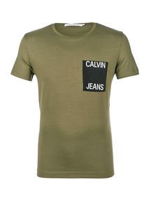 Хлопковая футболка с контрастным карманом Calvin Klein Jeans