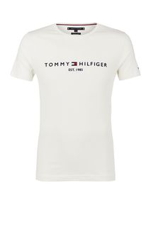 Белая хлопковая футболка с вышивкой Tommy Hilfiger