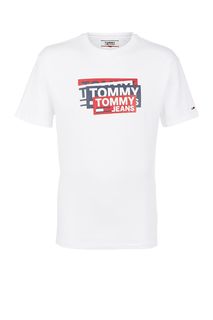 Белая хлопковая футболка с принтом Tommy Jeans