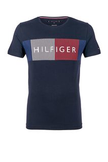 Синяя хлопковая футболка с принтом Tommy Hilfiger