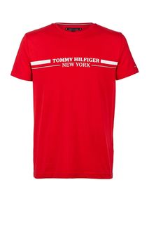 Красная хлопковая футболка с принтом Tommy Hilfiger