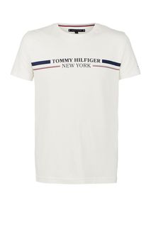 Белая хлопковая футболка с принтом Tommy Hilfiger