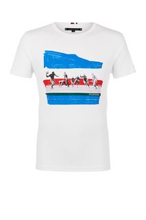Белая хлопковая футболка с принтом Tommy Hilfiger