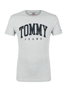 Серая хлопковая футболка с принтом Tommy Jeans
