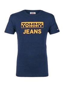 Синяя хлопковая футболка с принтом Tommy Jeans