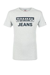 Серая хлопковая футболка с принтом Tommy Jeans