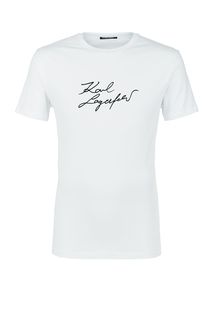 Белая футболка из хлопка с принтом Karl Lagerfeld