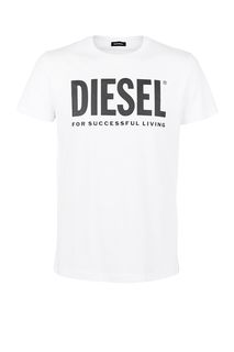 Белая хлопковая футболка с принтом Diesel