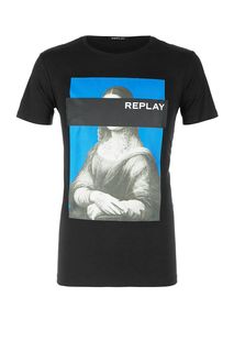 Черная хлопковая футболка с принтом Replay