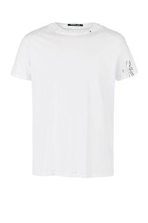 Белая хлопковая футболка с рваными деталями Replay