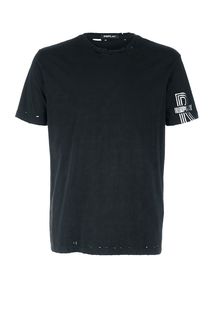 Черная хлопковая футболка с рваными деталями Replay