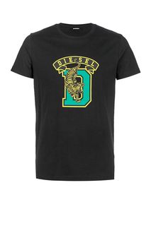 Черная хлопковая футболка с круглым вырезом Diesel