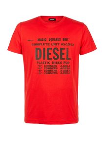 Красная хлопковая футболка с короткими рукавами Diesel