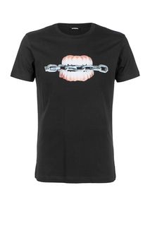 Черная хлопковая футболка с короткими рукавами Diesel