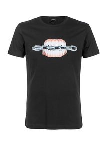 Черная хлопковая футболка с короткими рукавами Diesel