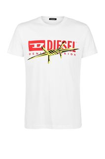Белая хлопковая футболка с круглым вырезом Diesel
