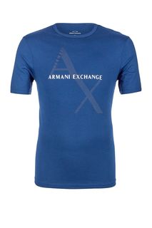 Синяя хлопковая футболка с принтом Armani Exchange