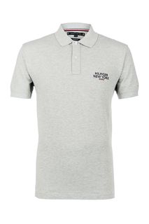 Хлопковая футболка поло серого цвета Tommy Hilfiger