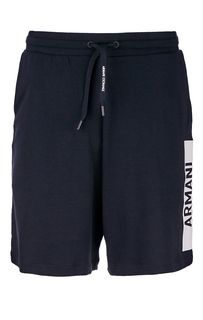 Хлопковые шорты синего цвета с принтом Armani Exchange