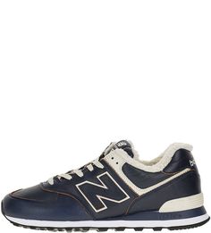 Утепленные кожаные кроссовки синего цвета 574 New Balance