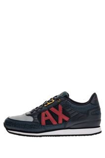 Синие кроссовки с монограммой бренда Armani Exchange