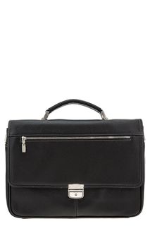 Черный кожаный портфель с контрастной строчкой Fabretti