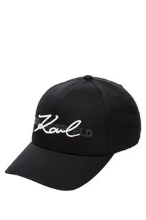 Черная хлопковая кепка с принтом и вышивкой Karl Lagerfeld