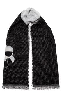 Черный шерстяной шарф с логотипом бренда Karl Lagerfeld